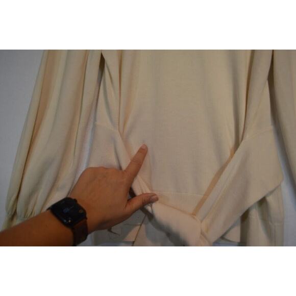 Lauren Ralph Lauren Sweater Womens Medium Ivory Belt Tie Balloon Sleeve Knit - Picture 11 of 11